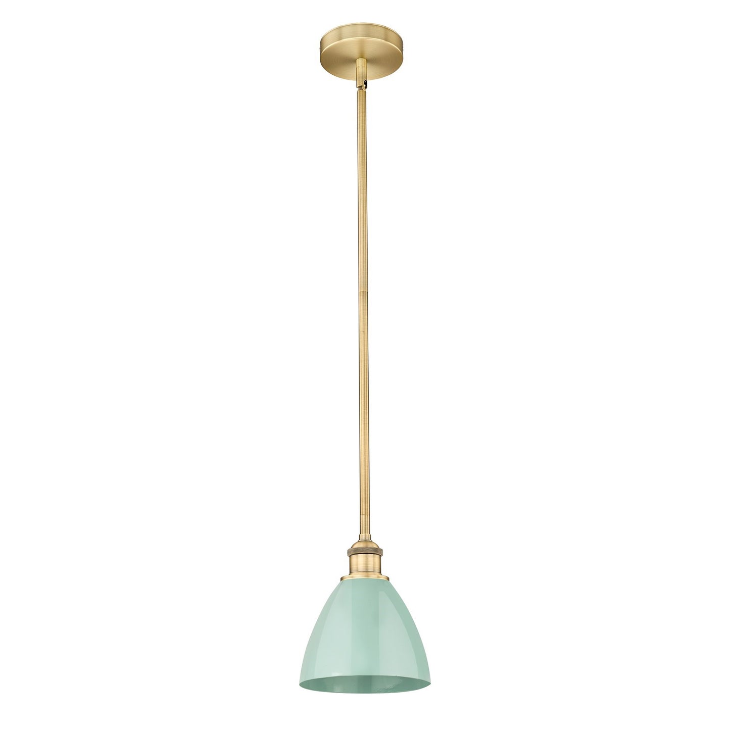 Innovations Plymouth 7.5in 1-Light Mini Pendant | Industrial Farmhouse Brushed Brass and Matte Seafoam Metal | Kitchen | Model 616-1S-BB-MBD-75-SF-LED