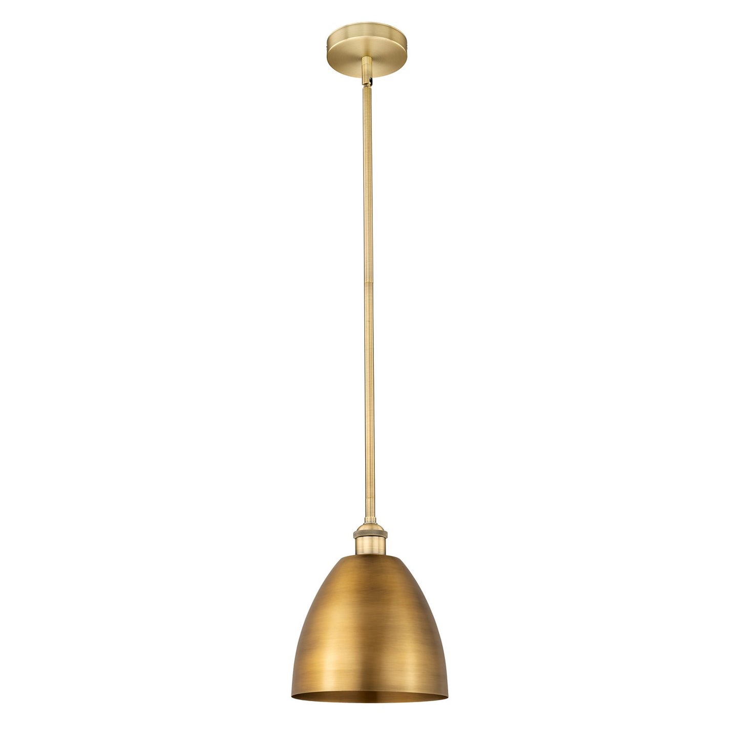 Innovations Bristol 9in 1-Light Mini Pendant | Industrial Farmhouse Brushed Brass Steel and Brushed Brass Metal Shade | Kitchen | Model 616-1S-BB-MBD-9-BB