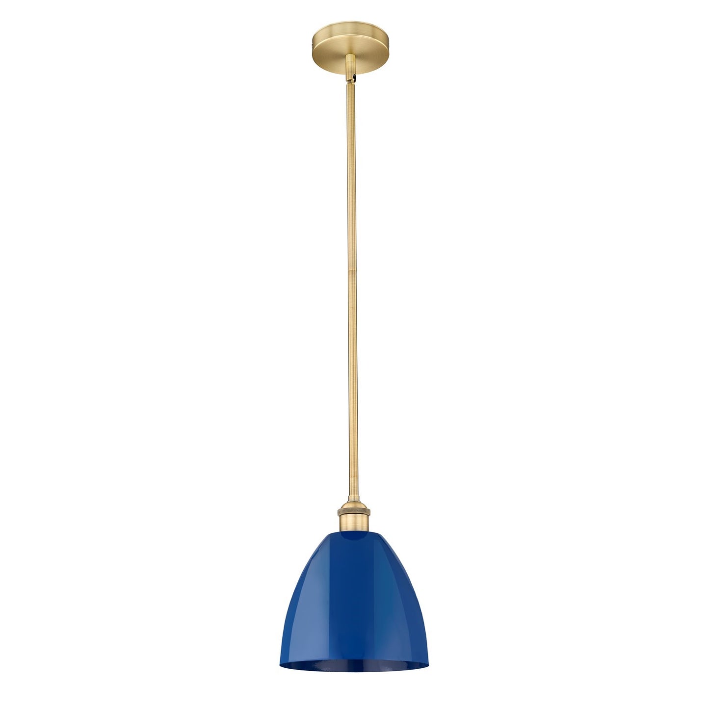 Innovations Plymouth 9in 1-Light Mini Pendant | Industrial Farmhouse Brushed Brass and Matte Blue Metal | Kitchen Island & | Model 616-1S-BB-MBD-9-BL
