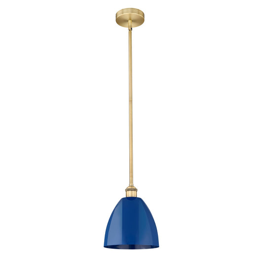 Innovations Plymouth 9in 1-Light Mini Pendant | Industrial Farmhouse Brushed Brass and Matte Blue Metal | Kitchen Island & | Model 616-1S-BB-MBD-9-BL