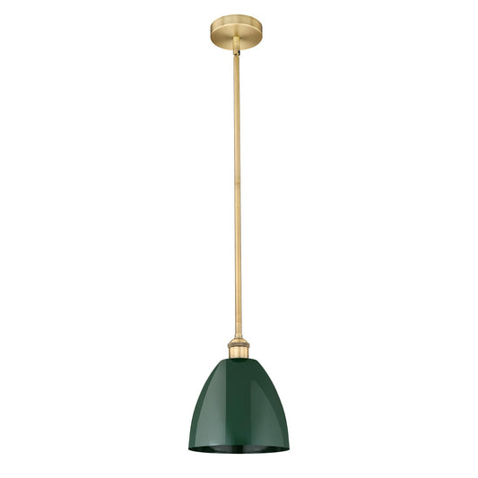 Innovations Plymouth 9in 1-Light Mini Pendant | Industrial Farmhouse Brushed Brass and Matte Green Metal | Kitchen Island & | Model 616-1S-BB-MBD-9-GR-LED