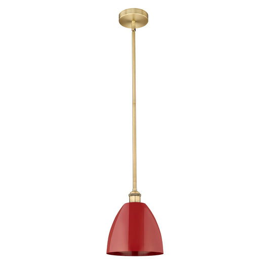 Innovations Plymouth 9in 1-Light Mini Pendant | Industrial Brushed Brass Steel and Matte Red Metal | Kitchen Island & Dining | Model 616-1S-BB-MBD-9-RD