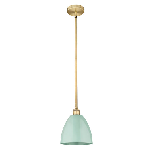 Innovations Plymouth 9in 1-Light Mini Pendant | Industrial Brushed Brass and Matte Seafoam Metal | Kitchen Island & Dining | Model 616-1S-BB-MBD-9-SF-LED