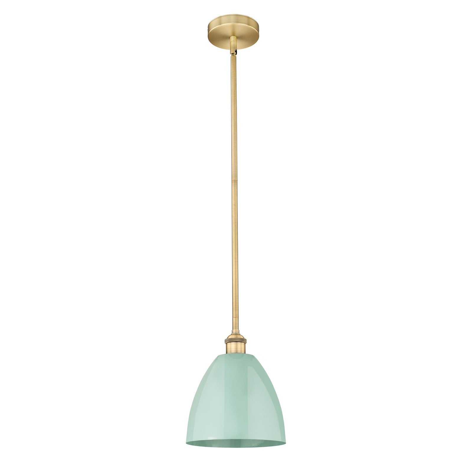 Innovations Plymouth 9in 1-Light Mini Pendant | Industrial Brushed Brass and Matte Seafoam Metal | Kitchen Island & Dining | Model 616-1S-BB-MBD-9-SF-LED