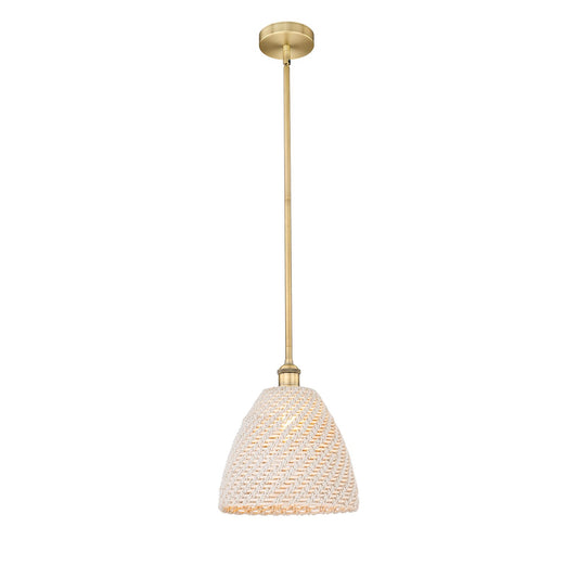 Innovations Bristol Natural 12in 1-Light Mini Pendant | Farmhouse Brushed Brass and Natural Fiber Dome Shade | Kitchen Island | Model 616-1S-BB-NBD-12-NAT