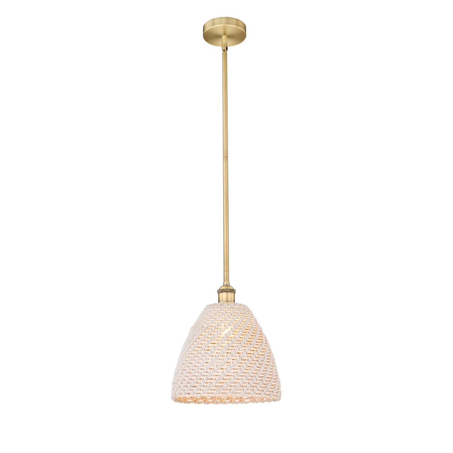 Innovations Bristol Natural 12in 1-Light Mini Pendant | Farmhouse Brushed Brass and Natural Fiber Dome Shade | Kitchen Island | Model 616-1S-BB-NBD-12-NAT