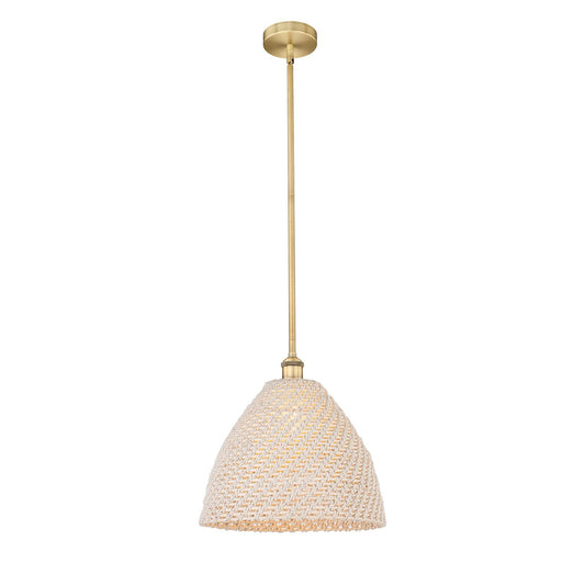 Innovations Bristol Natural 16in 1-Light Mini Pendant | Farmhouse Brushed Brass and Natural Fiber Dome Shade | Kitchen Island | Model 616-1S-BB-NBD-16-NAT