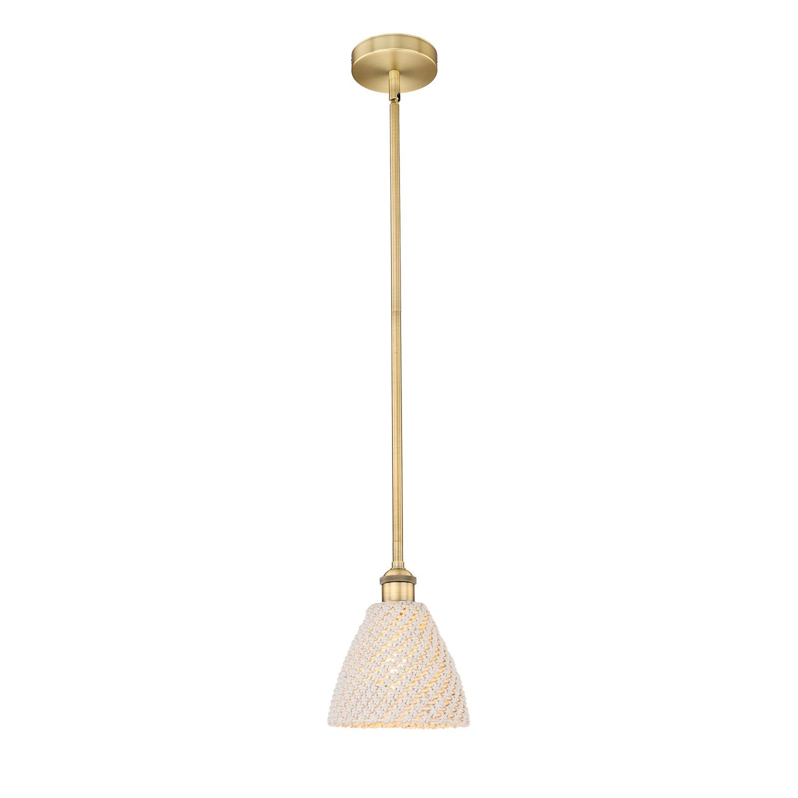 Innovations Bristol Natural 7.5in 1-Light Mini Pendant | Farmhouse Brushed Brass and Natural Fiber Dome Shade | Kitchen | Model 616-1S-BB-NBD-75-NAT