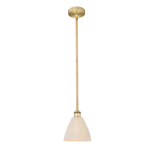Innovations Bristol Natural 7.5in 1-Light Mini Pendant | Farmhouse Brushed Brass and Natural Fiber Dome Shade | Kitchen | Model 616-1S-BB-NBD-75-NAT