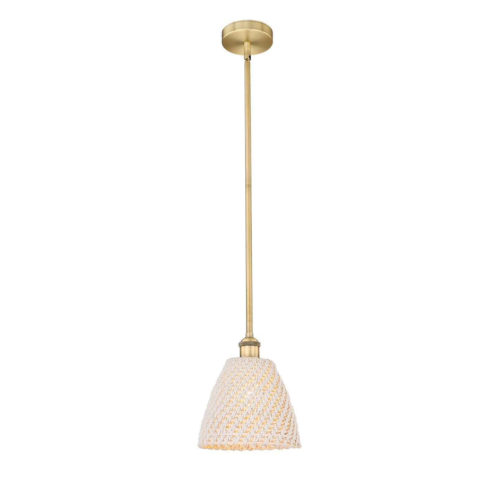 Innovations Bristol Natural 9in 1-Light Mini Pendant | Farmhouse Brushed Brass and Natural Fiber Dome Shade | Kitchen Island & | Model 616-1S-BB-NBD-9-NAT