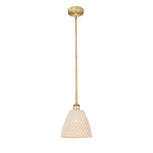 Innovations Bristol Natural 9in 1-Light Mini Pendant | Farmhouse Brushed Brass and Natural Fiber Dome Shade | Kitchen Island & | Model 616-1S-BB-NBD-9-NAT