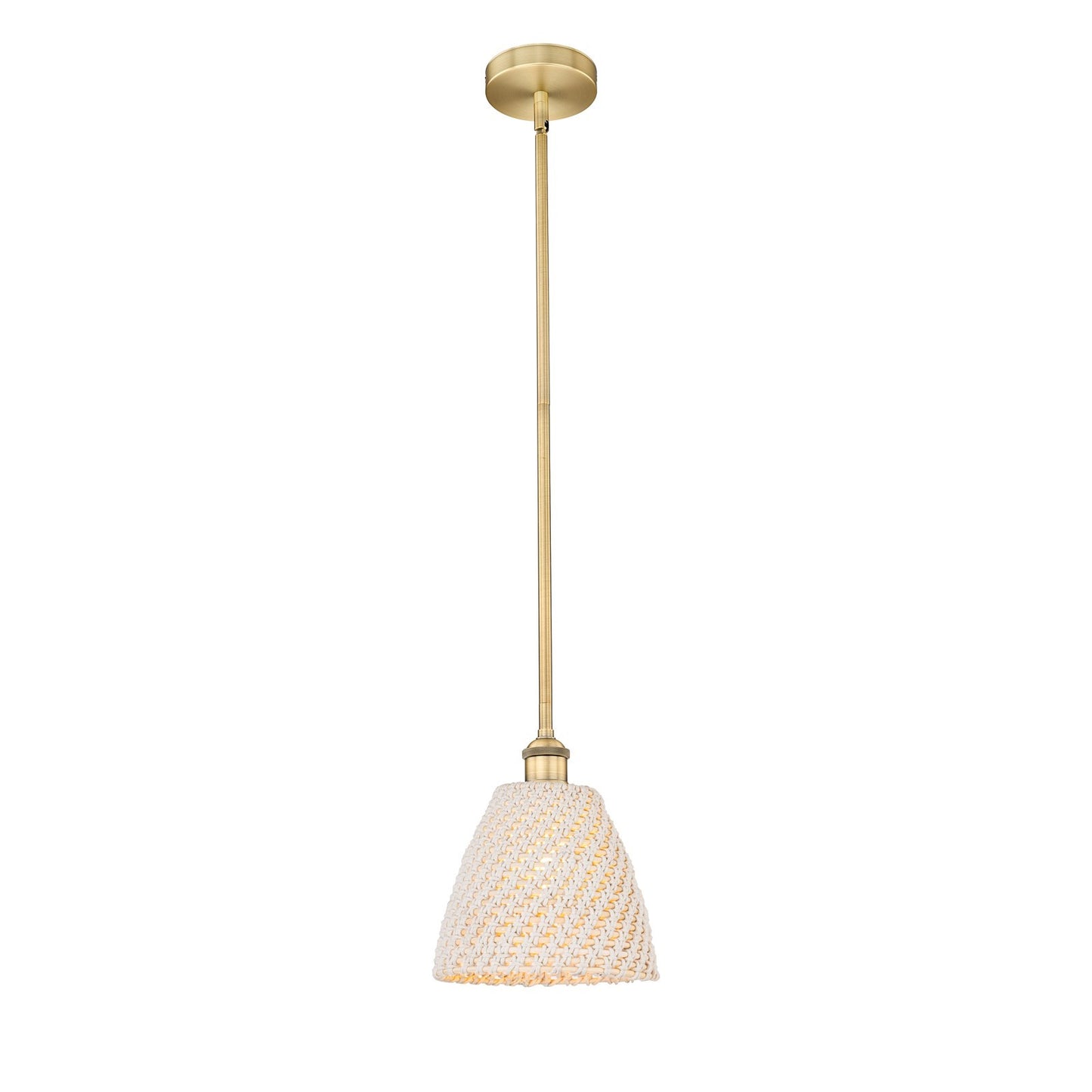 Innovations Bristol Natural 9in 1-Light Mini Pendant | Farmhouse Brushed Brass and Natural Fiber Dome Shade | Kitchen Island & | Model 616-1S-BB-NBD-9-NAT