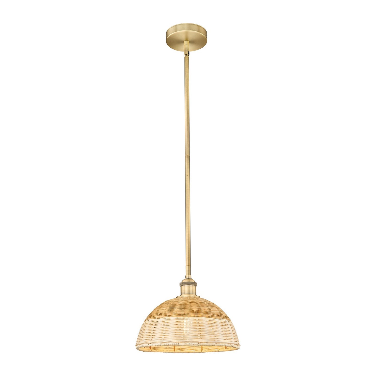 Innovations Bristol Natural II 12in 1-Light Mini Pendant | Industrial Brushed Brass and Natural Fiber Dome Shade | Kitchen | Model 616-1S-BB-NBD2-12-NAT