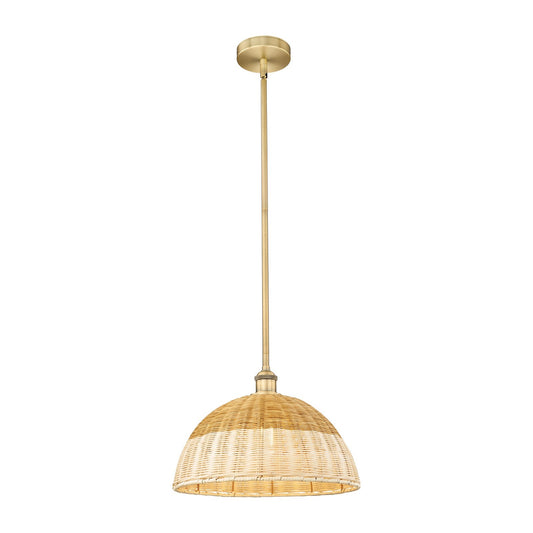 Innovations Bristol Natural II 16in 1-Light Mini Pendant | Industrial Brushed Brass and Natural Fiber Dome Shade | Kitchen | Model 616-1S-BB-NBD2-16-NAT