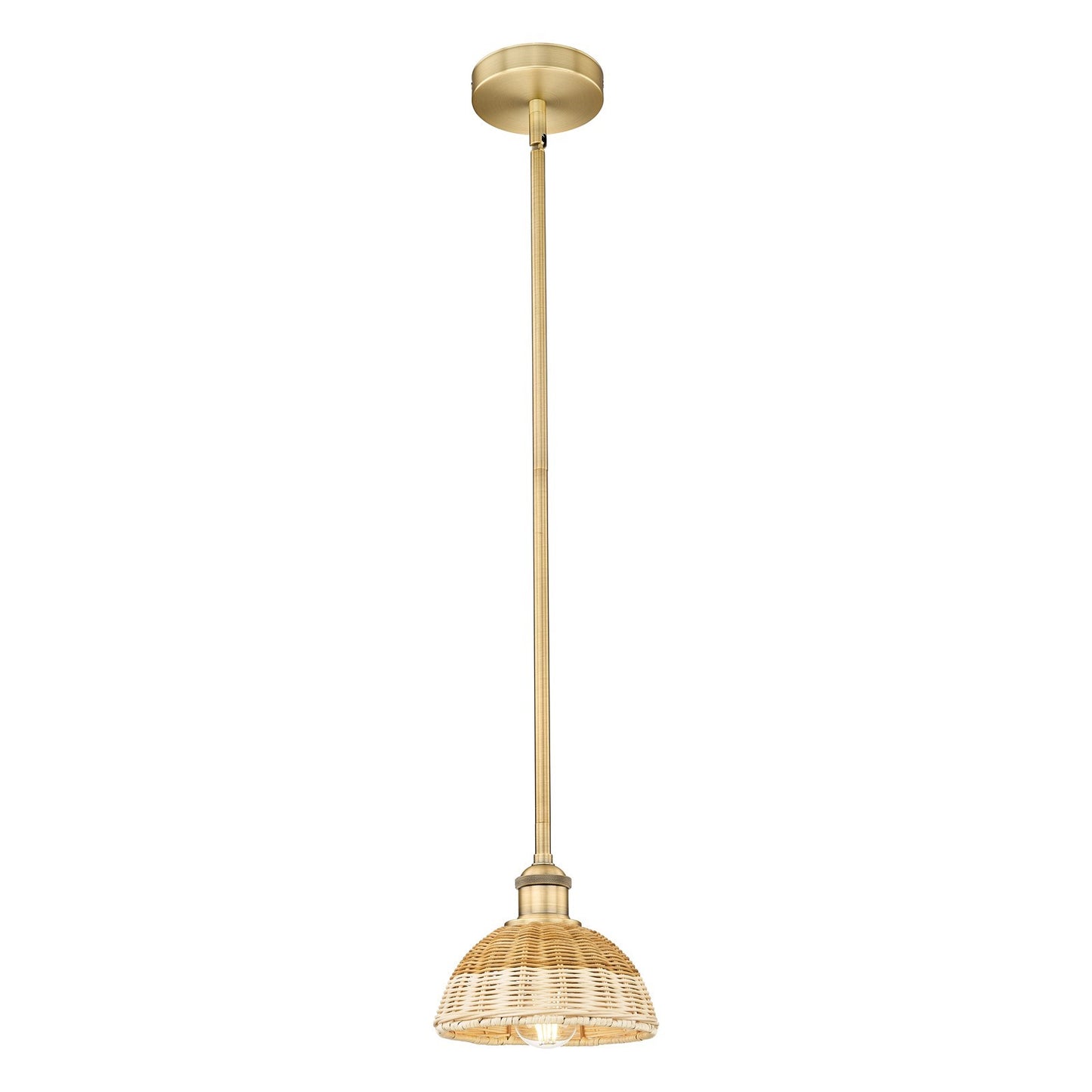 Innovations Bristol Natural II 1-Light Mini Pendant | Industrial Brushed Brass and Natural Fiber Dome Shade | Kitchen Island | Model 616-1S-BB-NBD2-75-NAT
