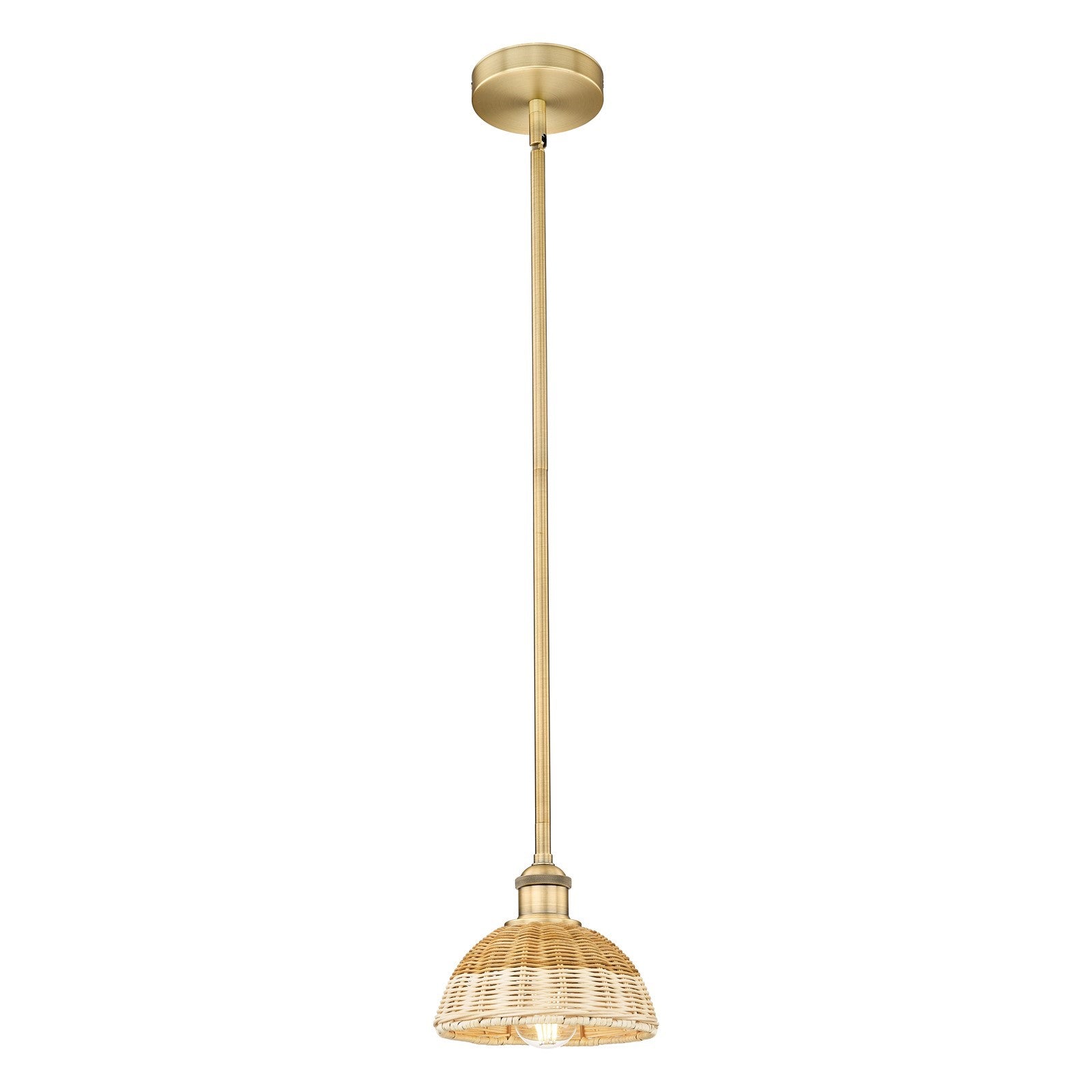 Innovations Bristol Natural II 1-Light Mini Pendant | Industrial Brushed Brass and Natural Fiber Dome Shade | Kitchen Island | Model 616-1S-BB-NBD2-75-NAT