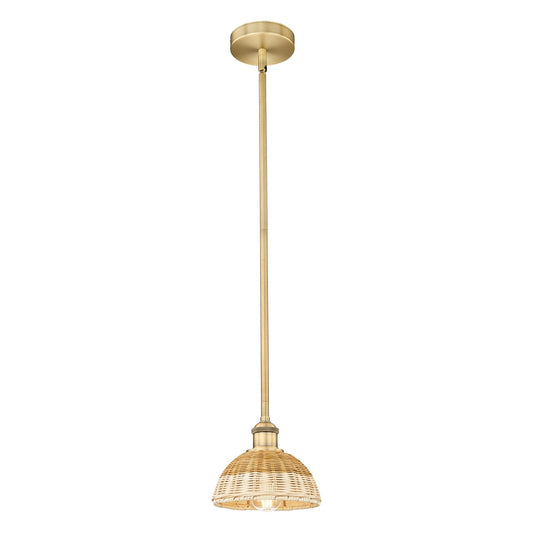 Innovations Bristol Natural II 1-Light Mini Pendant | Industrial Brushed Brass and Natural Fiber Dome Shade | Kitchen Island | Model 616-1S-BB-NBD2-75-NAT