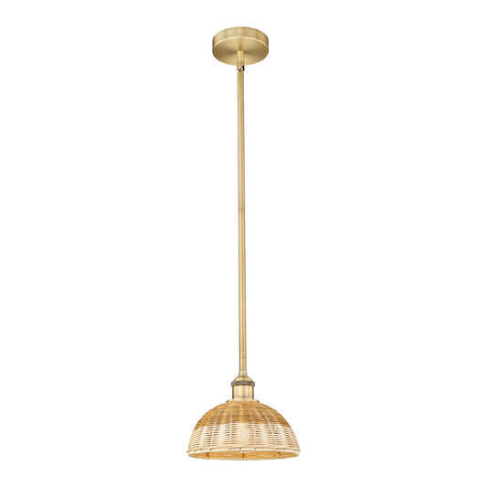 Innovations Bristol Natural II 9in 1-Light Mini Pendant | Industrial Brushed Brass and Natural Fiber Dome Shade | Kitchen | Model 616-1S-BB-NBD2-9-NAT