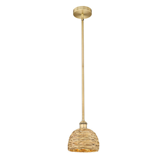 Innovations Woven Rattan 8in 1-Light Mini Pendant | Rustic Brushed Brass and Natural Woven Rattan | Kitchen Island & Dining | Model 616-1S-BB-RBD-8-NAT