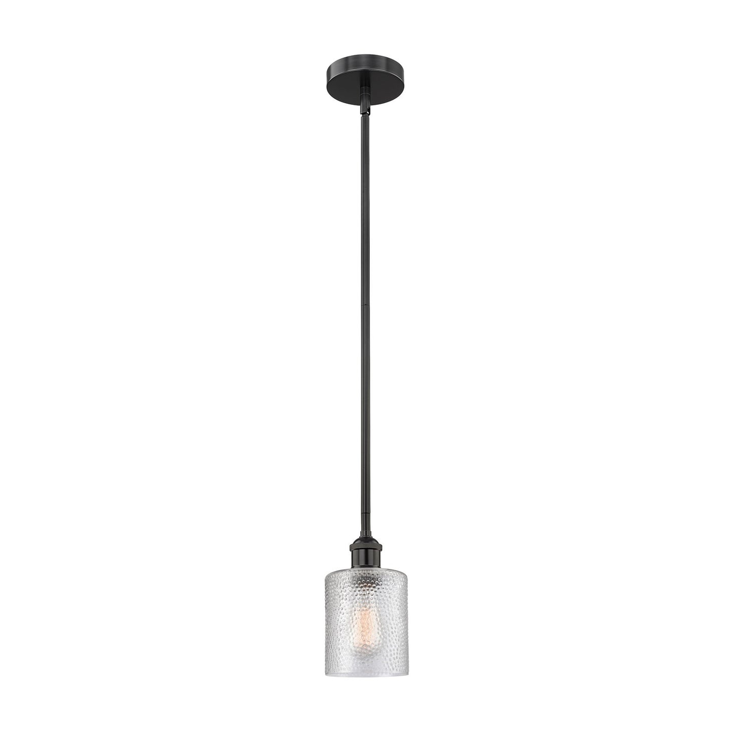 Innovations Cobbleskill 5in 1-Light Mini Pendant | Industrial Matte Black Steel and Clear Cobbleskill Glass | Kitchen Island & | Model 616-1S-BK-G112