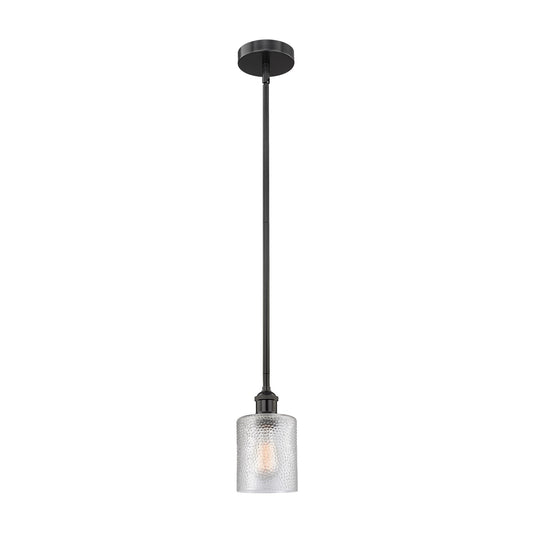 Innovations Cobbleskill 5in 1-Light Mini Pendant | Industrial Matte Black Steel and Clear Cobbleskill Glass | Kitchen Island & | Model 616-1S-BK-G112