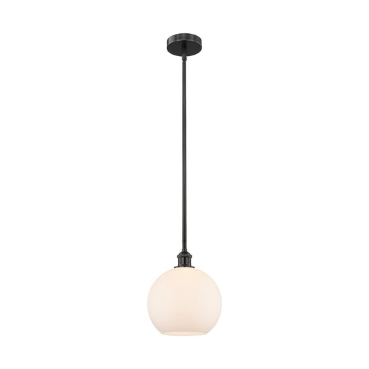 Innovations Athens 10in 1-Light Mini Pendant | Industrial Matte Black Steel and Matte White Glass | Kitchen Island & Dining Room | Model 616-1S-BK-G121-10