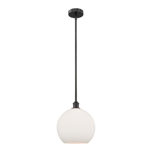 Innovations Athens 12in 1-Light Mini Pendant | Industrial Matte Black Steel and Matte White Glass | Kitchen Island & Dining Room | Model 616-1S-BK-G121-12
