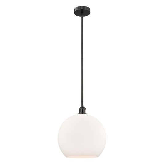 Innovations Athens 14in 1-Light Pendant | Industrial Matte Black Steel and Matte White Glass | Kitchen Island & Dining Room | Model 616-1S-BK-G121-14