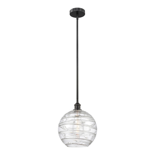 Innovations Athens Deco Swirl 12in 1-Light Mini Pendant | Industrial Matte Black Steel and Clear Deco Swirl Glass | Kitchen | Model 616-1S-BK-G1213-12CL