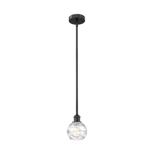 Innovations Athens Deco Swirl 6in 1-Light Mini Pendant | Industrial Matte Black Steel and Clear Deco Swirl Glass | Kitchen | Model 616-1S-BK-G1213-6CL