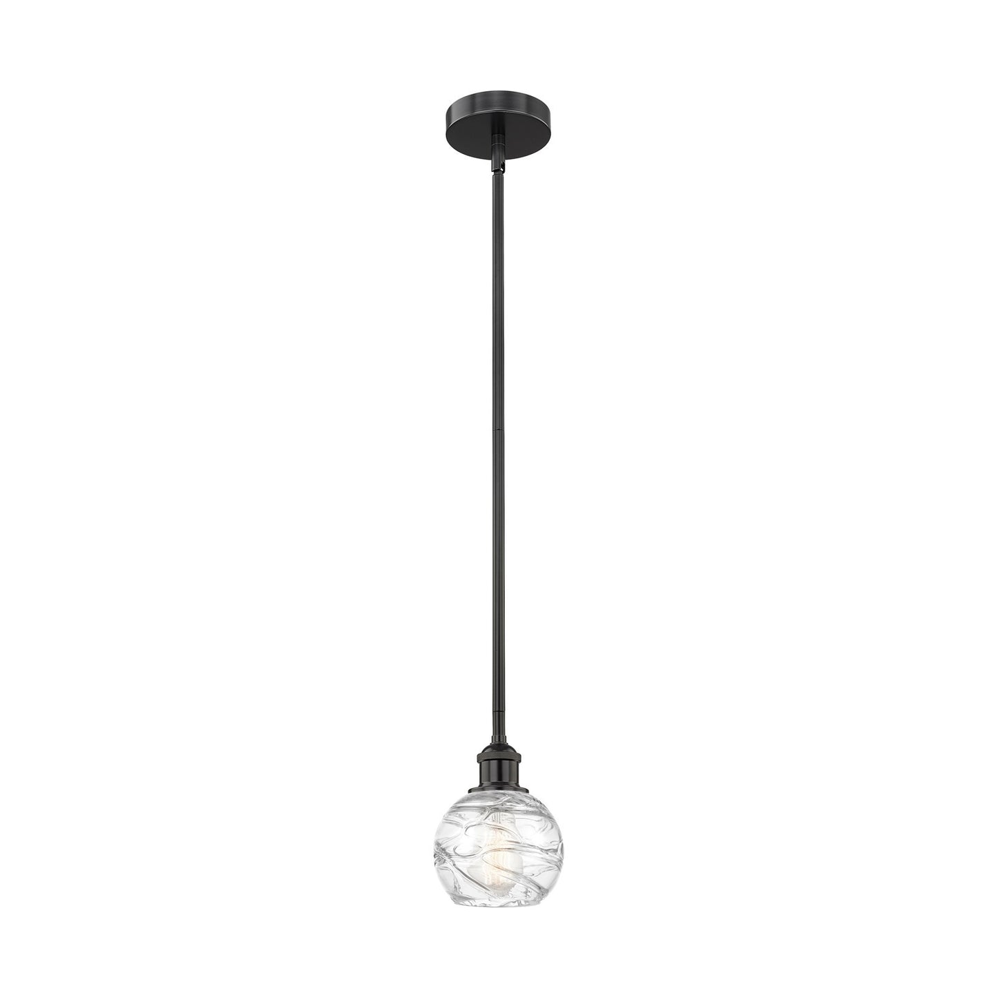 Innovations Athens Deco Swirl 6in 1-Light Mini Pendant | Industrial Matte Black Steel and Clear Deco Swirl Glass | Kitchen | Model 616-1S-BK-G1213-6CL
