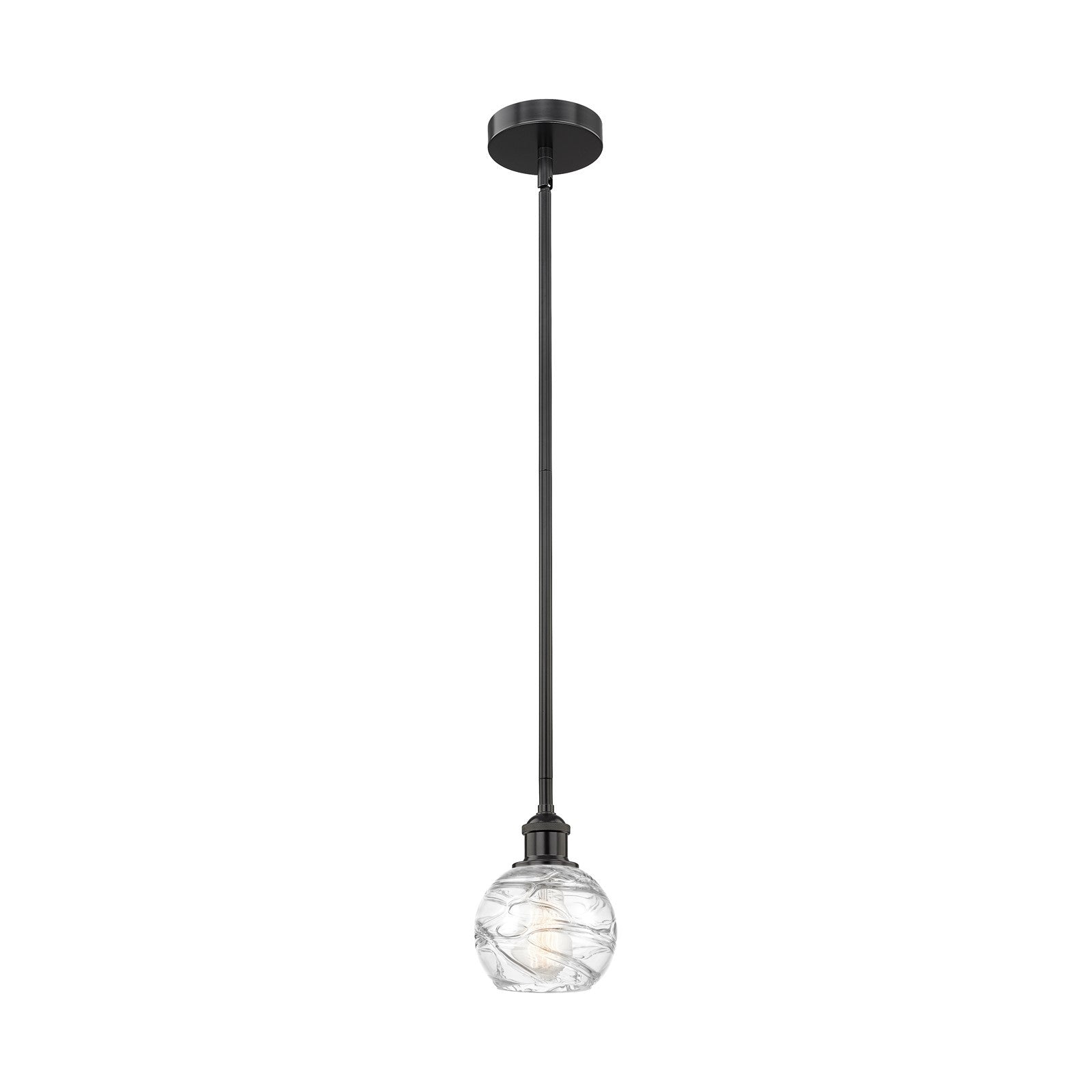 Innovations Athens Deco Swirl 6in 1-Light Mini Pendant | Industrial Matte Black Steel and Clear Deco Swirl Glass | Kitchen | Model 616-1S-BK-G1213-6CL