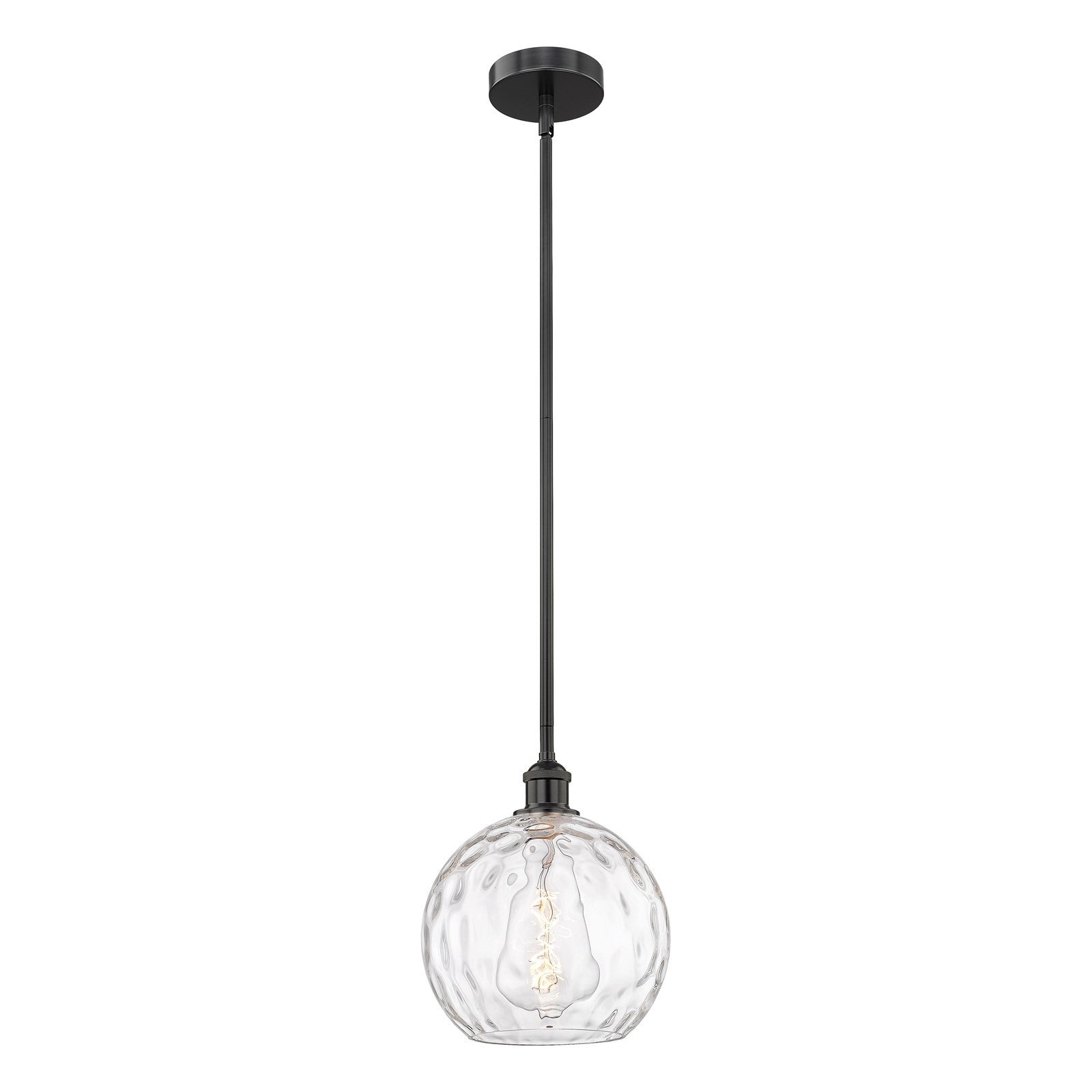 Innovations Athens Water Glass 10in 1-Light Mini Pendant | Industrial Matte Black Steel and Clear Water Glass | Kitchen | Model 616-1S-BK-G1215-10-LED