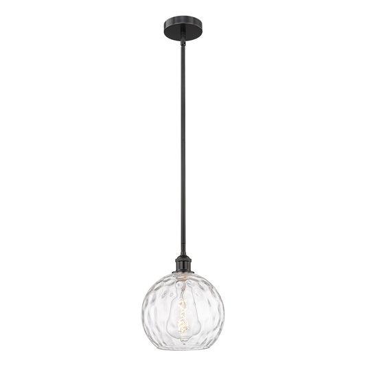 Innovations Athens Water Glass 10in 1-Light Mini Pendant | Industrial Matte Black Steel and Clear Water Glass | Kitchen | Model 616-1S-BK-G1215-10-LED