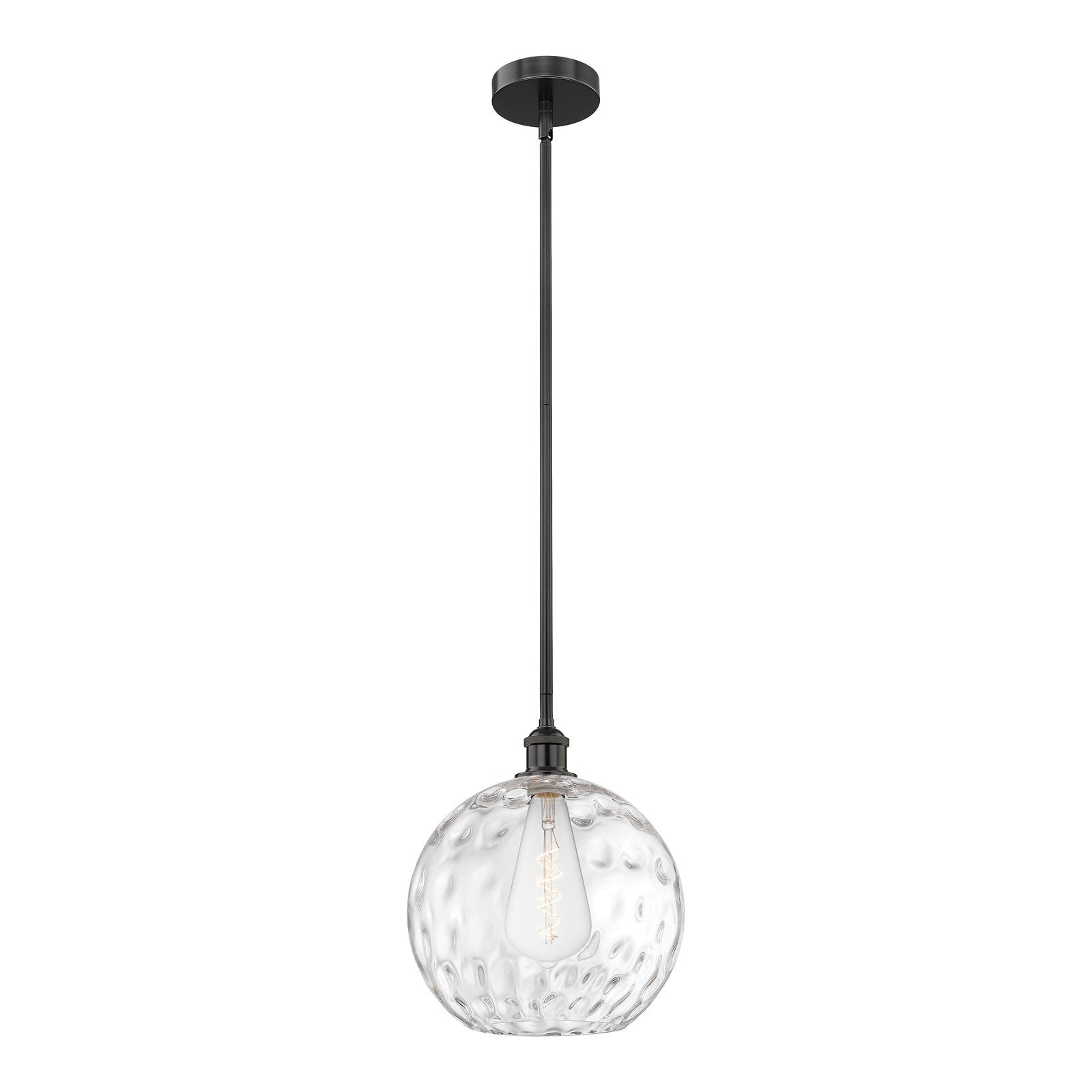 Innovations Athens Water Glass 12in 1-Light Mini Pendant | Industrial Matte Black Steel and Clear Water Glass | Kitchen | Model 616-1S-BK-G1215-12-LED