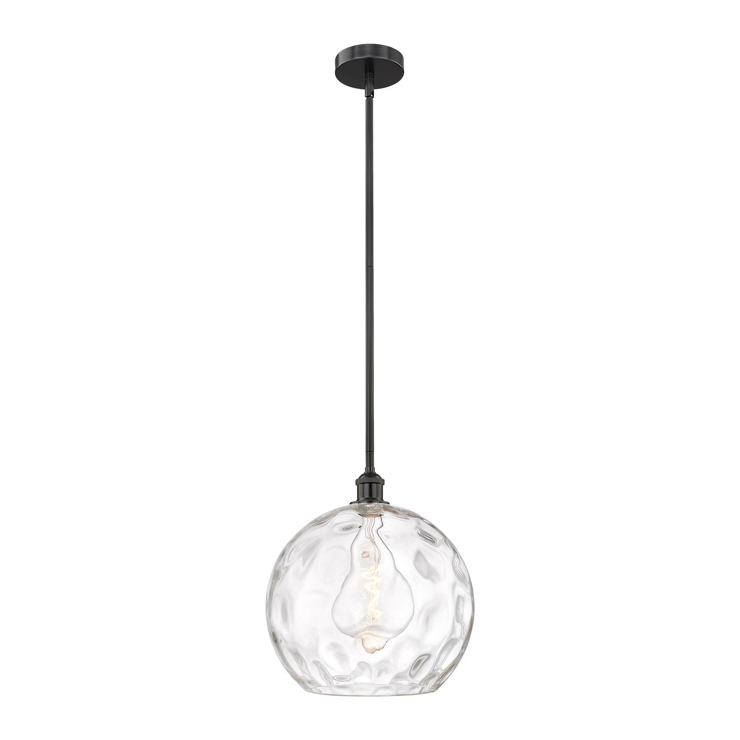 Innovations Athens Water Glass 13in 1-Light Pendant | Industrial Matte Black Steel and Clear Glass | Kitchen Island & Dining | Model 616-1S-BK-G1215-14