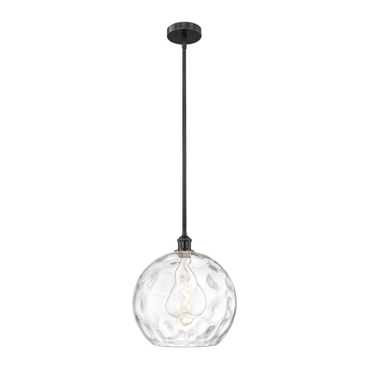 Innovations Athens Water Glass 13in 1-Light Pendant | Industrial Matte Black Steel and Clear Glass | Kitchen Island & Dining | Model 616-1S-BK-G1215-14