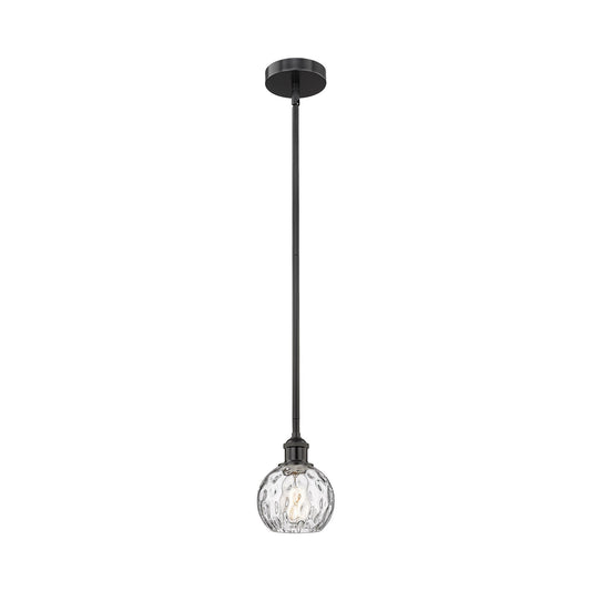 Innovations Athens Water Glass 6in 1-Light Mini Pendant | Industrial Matte Black Steel and Clear Glass | Kitchen Island & Dining | Model 616-1S-BK-G1215-6