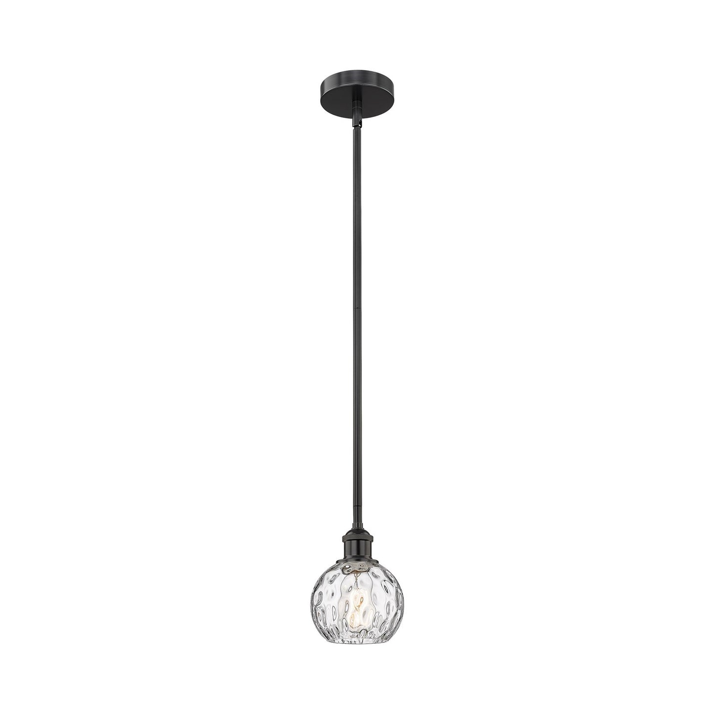 Innovations Athens Water Glass 6in 1-Light Mini Pendant | Industrial Matte Black Steel and Clear Glass | Kitchen Island & Dining | Model 616-1S-BK-G1215-6