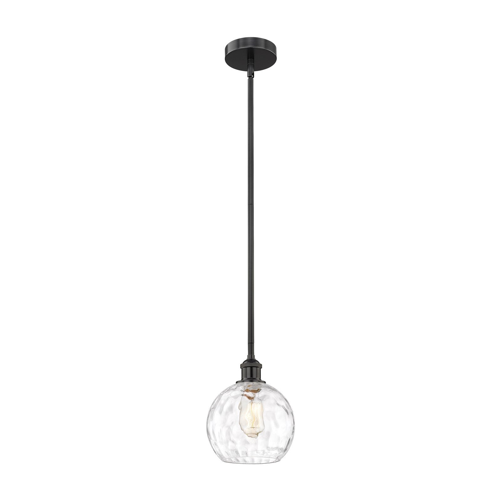 Innovations Athens Water Glass 8in 1-Light Mini Pendant | Industrial Matte Black Steel and Clear Glass | Kitchen Island & Dining | Model 616-1S-BK-G1215-8