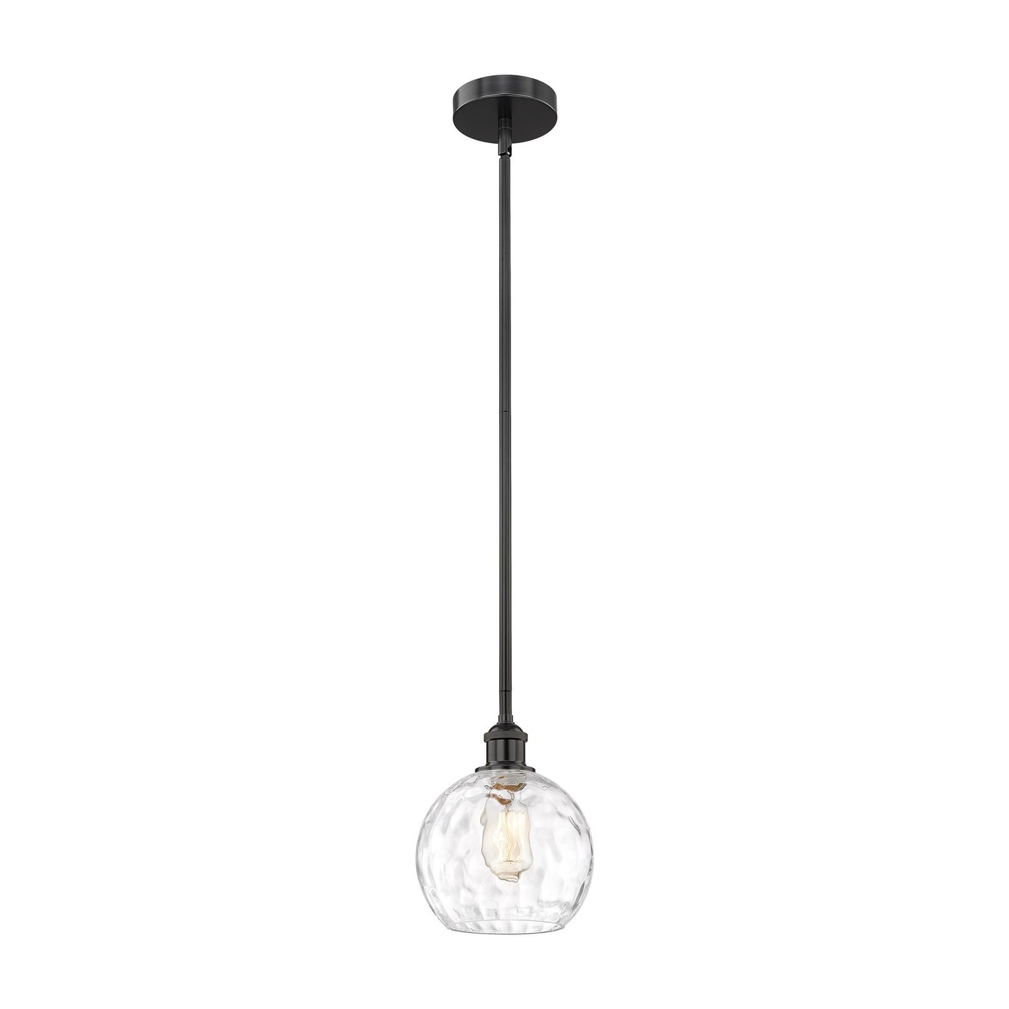 Innovations Athens Water Glass 8in 1-Light Mini Pendant | Industrial Matte Black Steel and Clear Water Glass | Kitchen | Model 616-1S-BK-G1215-8-LED