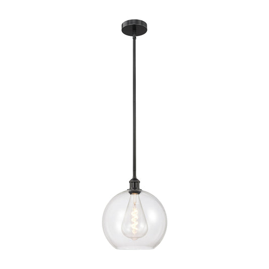 Innovations Athens 12in 1-Light Mini Pendant | Industrial Matte Black Steel and Clear Glass | Kitchen Island & Dining Room | Model 616-1S-BK-G122-12