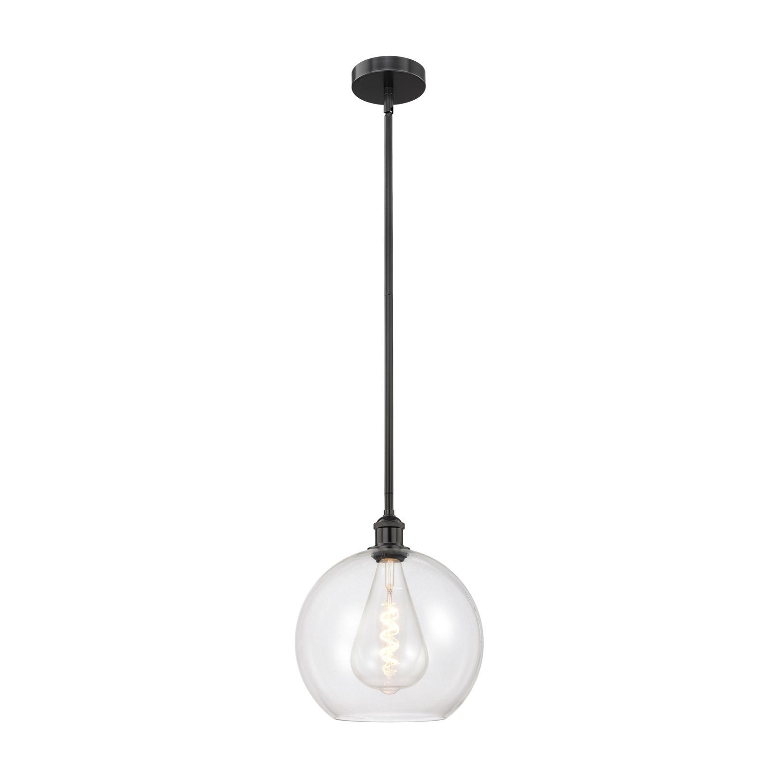 Innovations Athens 12in 1-Light Mini Pendant | Industrial Matte Black Steel and Clear Glass | Kitchen Island & Dining Room | Model 616-1S-BK-G122-12-LED