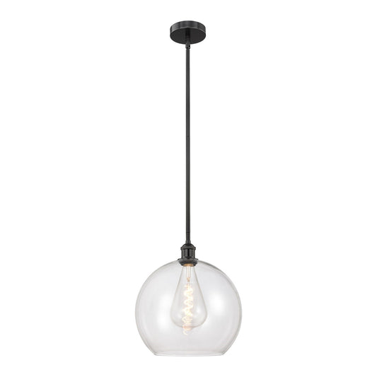 Innovations Athens 14in 1-Light Pendant | Industrial Matte Black Steel and Clear Glass | Kitchen Island & Dining Room | Model 616-1S-BK-G122-14-LED