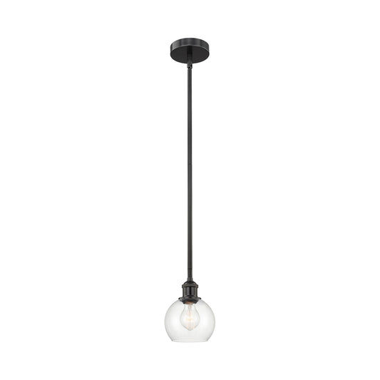 Innovations Athens 6in 1-Light Mini Pendant | Industrial Matte Black Steel and Clear Glass | Kitchen Island & Dining Room | 5.88 | Model 616-1S-BK-G122-6