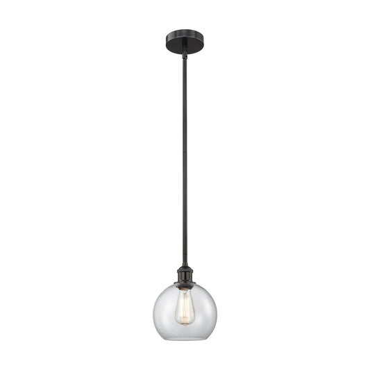 Innovations Athens 8in 1-Light Mini Pendant | Industrial Matte Black Steel and Clear Glass | Kitchen Island & Dining Room | 8 | Model 616-1S-BK-G122-8-LED