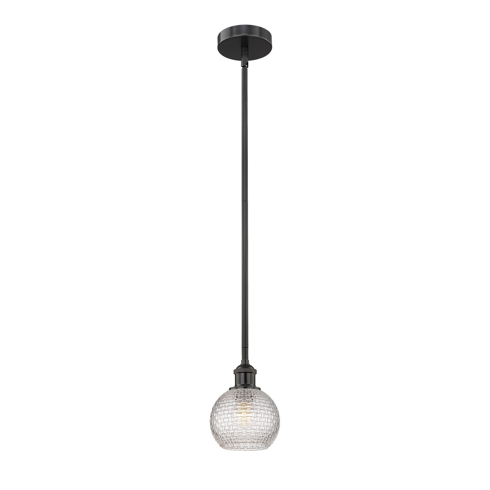 Innovations Athens 6in 1-Light Mini Pendant | Modern Farmhouse Matte Black Steel and Clear Basket Weave Glass | Kitchen Island | Model 616-1S-BK-G122C-6CL