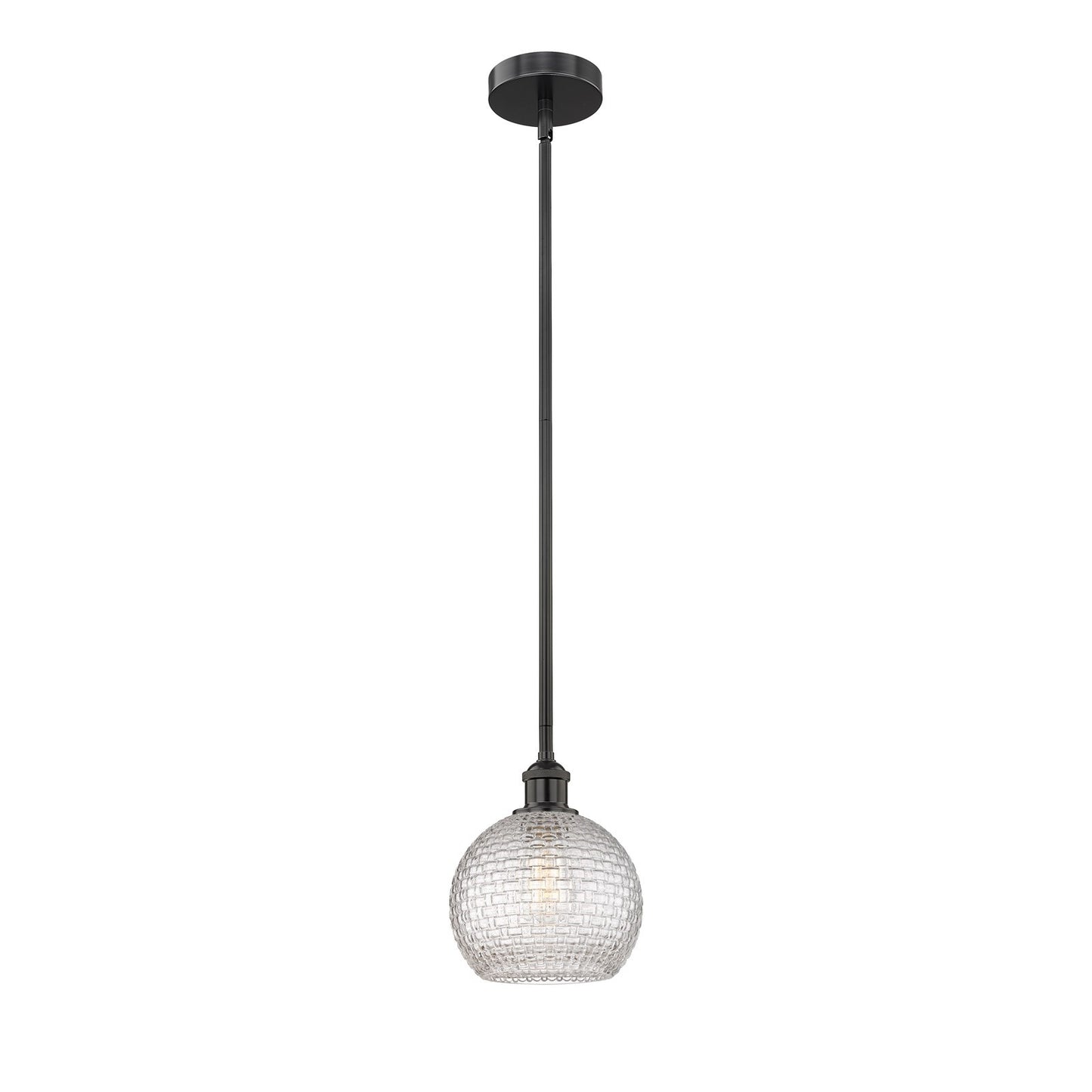 Innovations Athens 8in 1-Light Mini Pendant | Modern Farmhouse Matte Black Steel and Clear Basket Weave Glass | Kitchen Island | Model 616-1S-BK-G122C-8CL