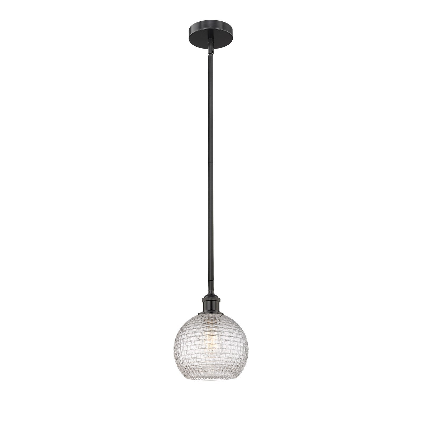Innovations Athens 8in 1-Light Mini Pendant | Modern Farmhouse Matte Black Steel and Clear Basket Weave Glass | Kitchen Island | Model 616-1S-BK-G122C-8CL