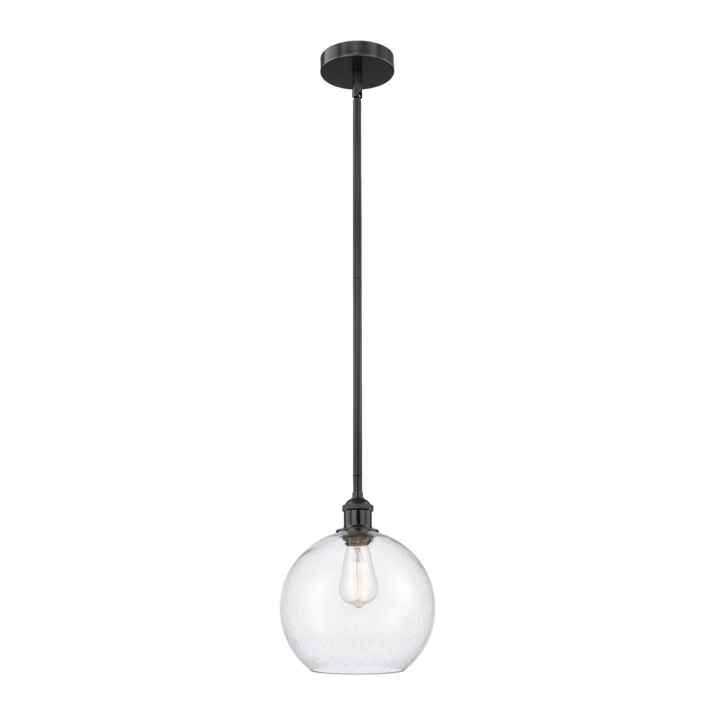 Innovations Athens 10in 1-Light Mini Pendant | Industrial Matte Black Steel and Seedy Glass | Kitchen Island & Dining Room | 10 | Model 616-1S-BK-G124-10
